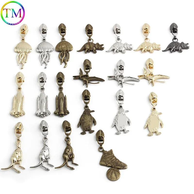 10/50PCS Kangaroo Shape Both Sided 5# Nylon Metal Zippers Puller Head For Sewing Backpack Bag Zip Slider Repair Kits Accessories