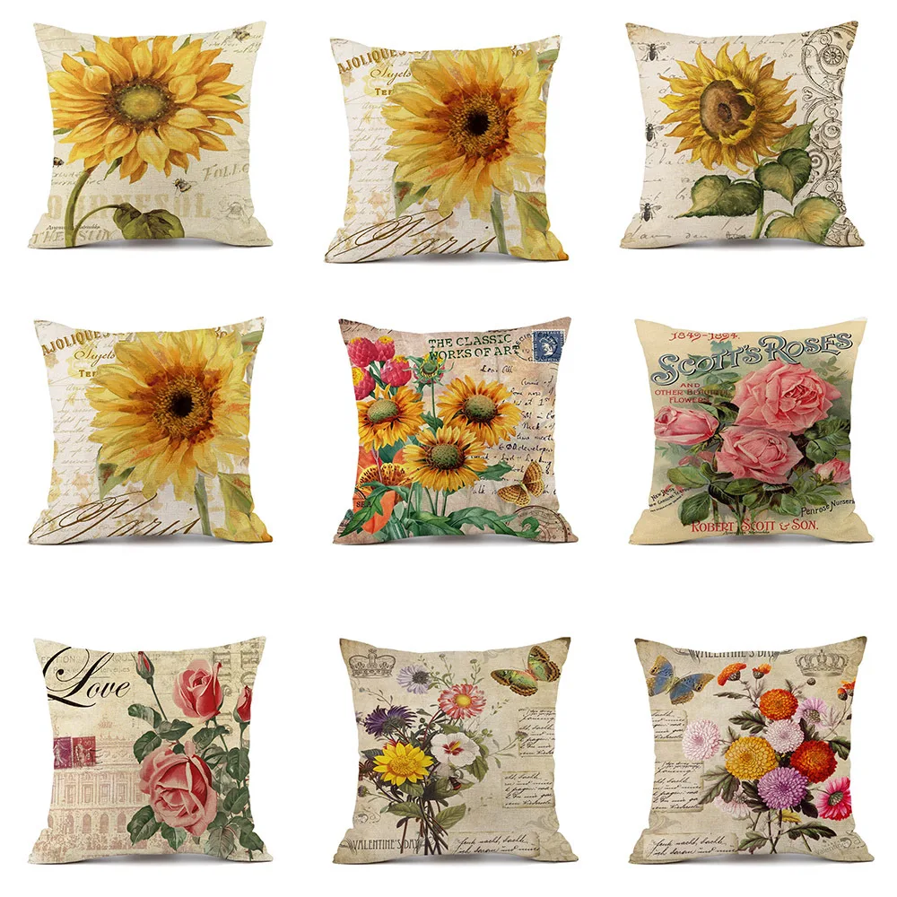 

Nordic home style classic sunflower pattern cotton linen hugging pillowcase