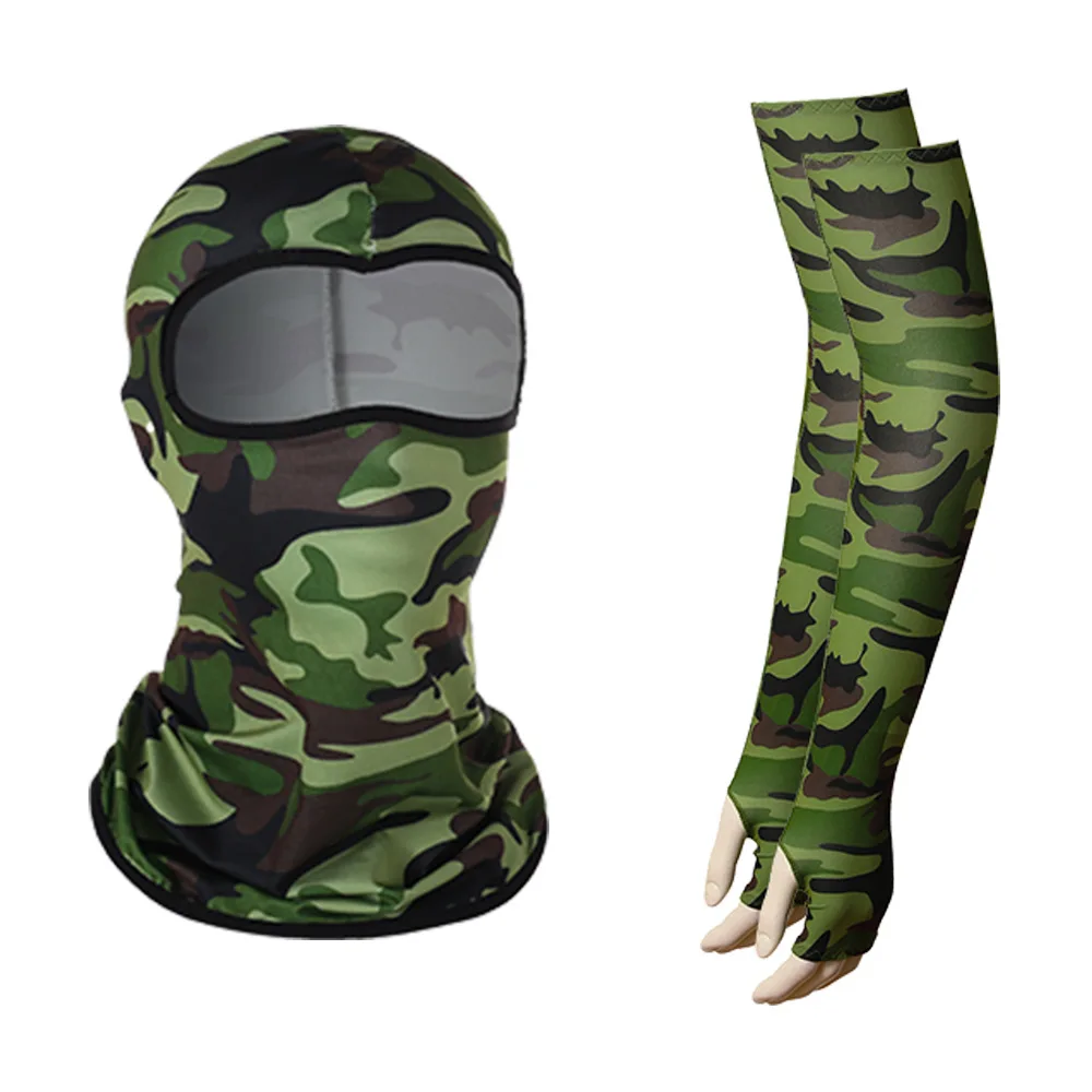 Ice Arm Sleeves Tactical Camouflage Face Bandana Sleeves 2pcs/Set Windproof Cycling Hiking Scarves Seaming Process Camping Head Scarf Arm Sleeve