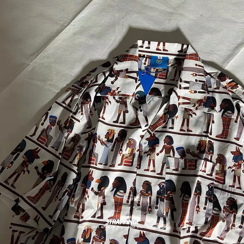 Oversized Full Print Hawaiian Shirts Streetwear Vintage Egyptian Print Beach Shirt Summer Harajuku Loose Button Down Men Women mens hawaiian shirts