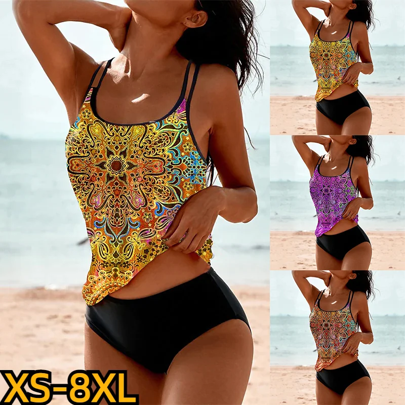 

2023 New Two Piece Swimsuit High Waist New Design Printing Beachwear Women's High Waist Swimsuit Summer Ladies Sexy Tankini