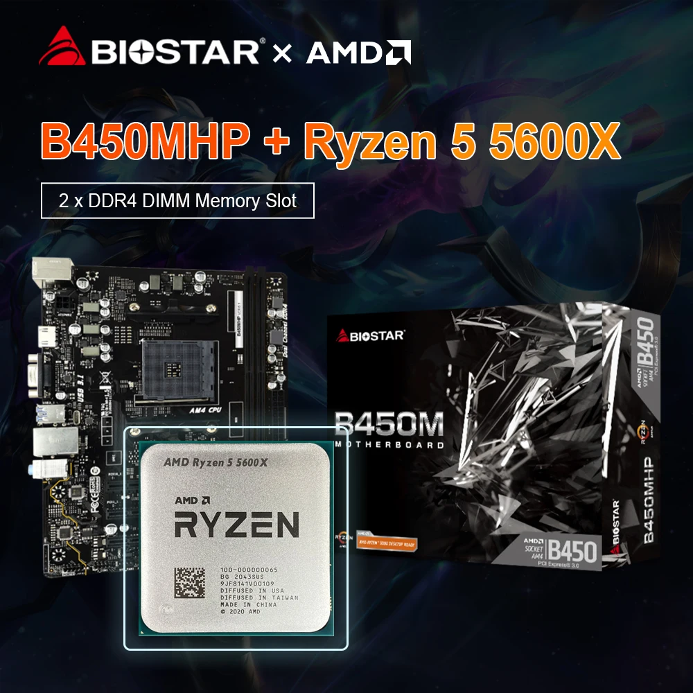 Biostar Nuova Scheda Madre B450Mhp B450M Am4 + Amd Ryzen 5 5600X R5 5600X Processore Cpu Ddr4 B450M Usb3.1 M.2 Micro Atx Placa Mae