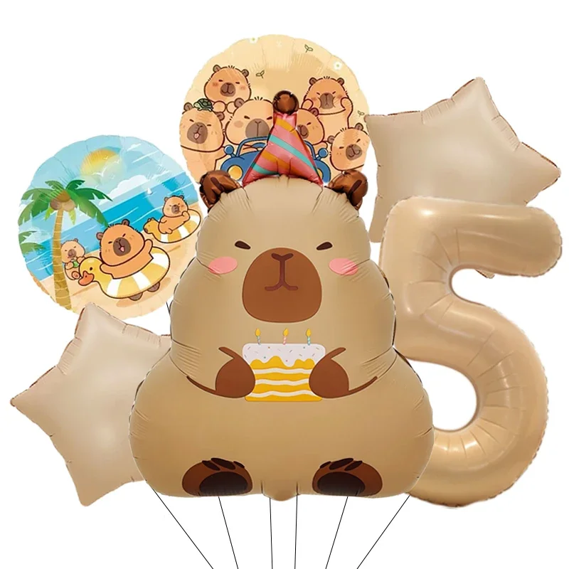 6 Stück Karamell Schokoladenfolie 32 Zoll Nummer Capybara Thema Ballon Tier Geburtstag Party Set Babyparty Globos – Detail 16