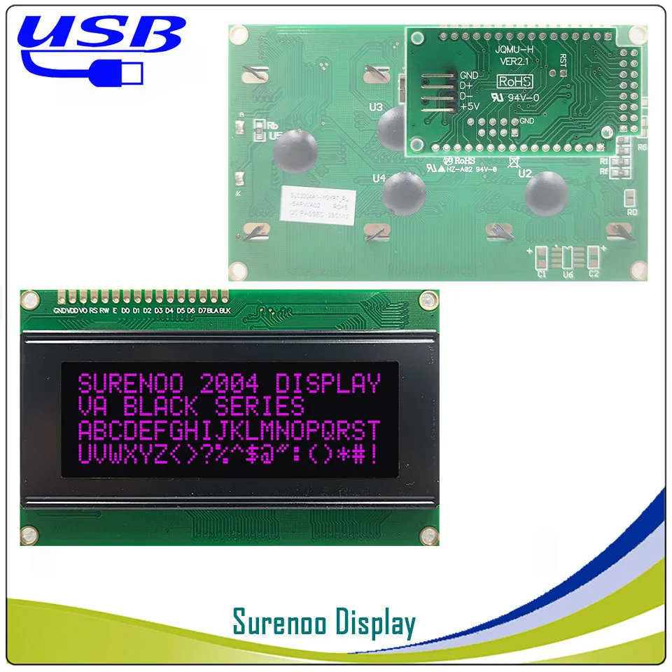 ЖК-дисплей Surenoo 2USB USB 204 20X4 2004 символьный ЖК-модуль, панель экрана, подходящий ЖК-дисплей Smartie & AIDA64 для самостоятельного ПК (art.: 3a35fabecd5) - 3a35fabecd5