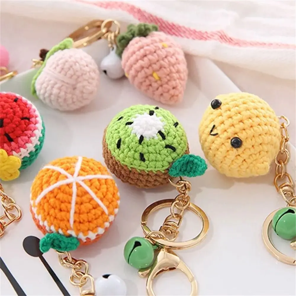 Crocheted Fruit Keychain Watermelon Strawberry Knitted Keyring Hand-woven Lemon Donut Knitting Car Keychain Car Key Holder