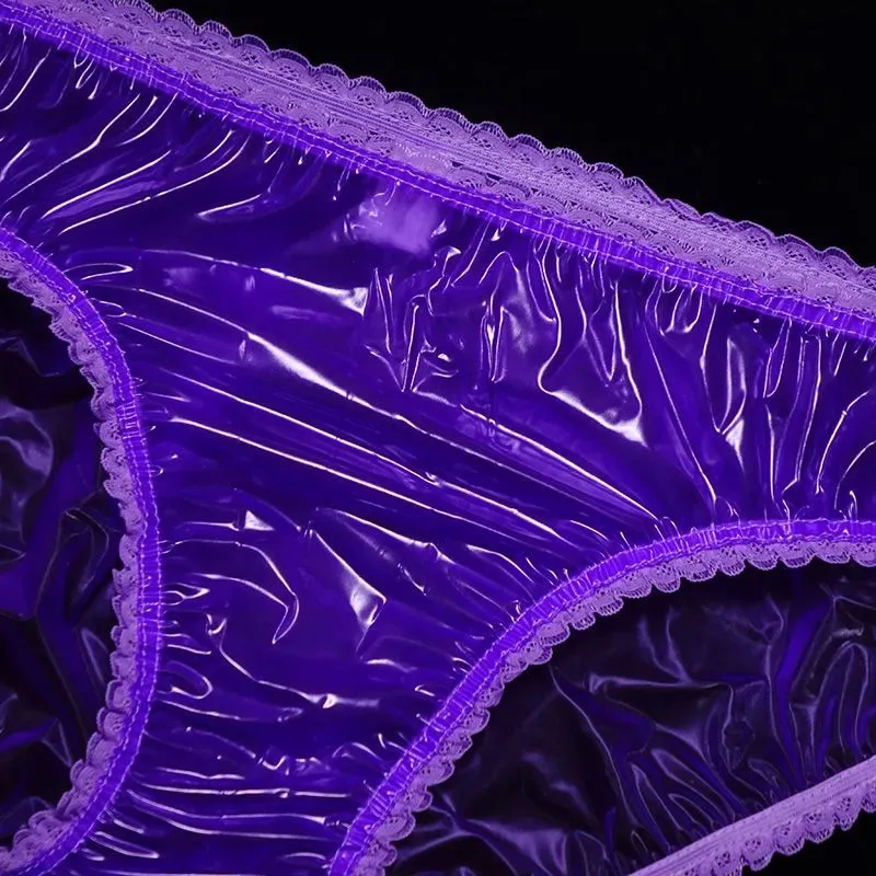 PVC Ultra soft Elastic Lace Plastic Film Underpants Sexy Transparent Smooth Silent Couple Erotic Panties ABDL Waterproof Pants