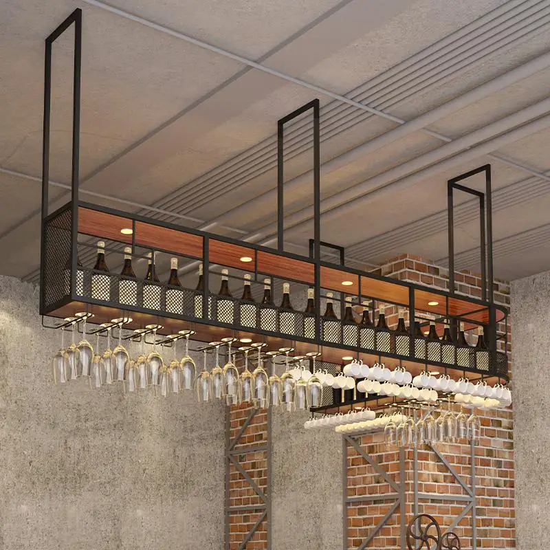 Industrial Style Iron Art Wine Rack Bar Hanging Wine Cabinet Hanging Bar Restaurant Upside Down Glass Cabinet