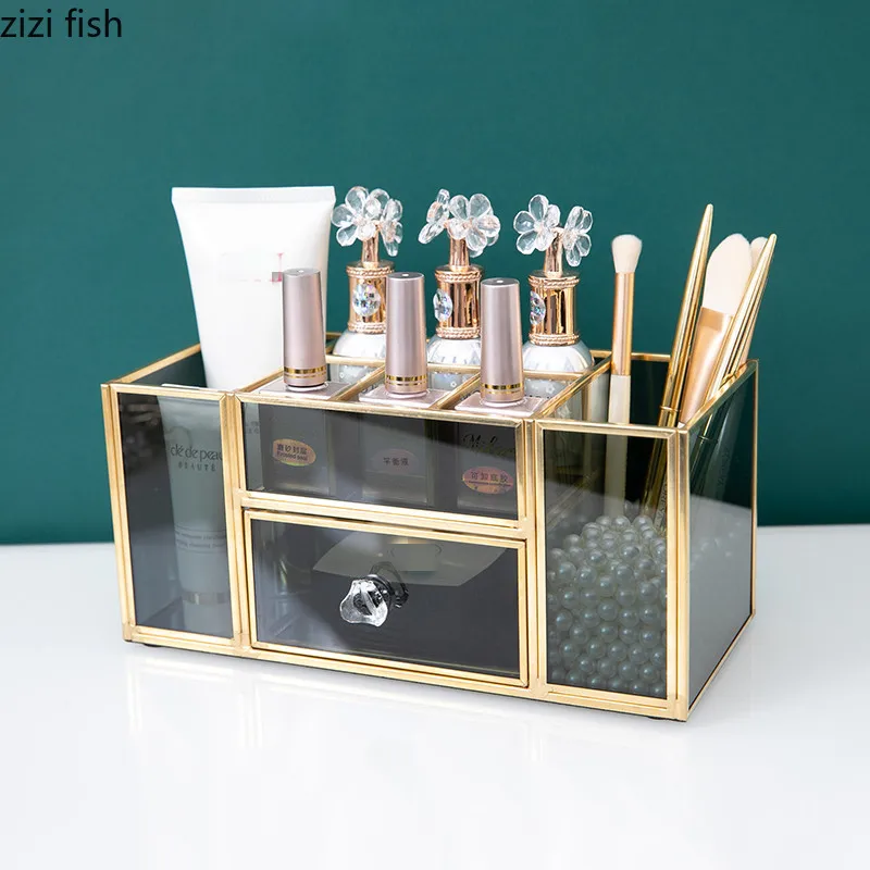 Glass Phnom Penh Cosmetic Storage Box Lipstick Stand Makeup Brush Bucket Pen Holder Makeup Tool Storage Rack Cosmetic Organizer 4