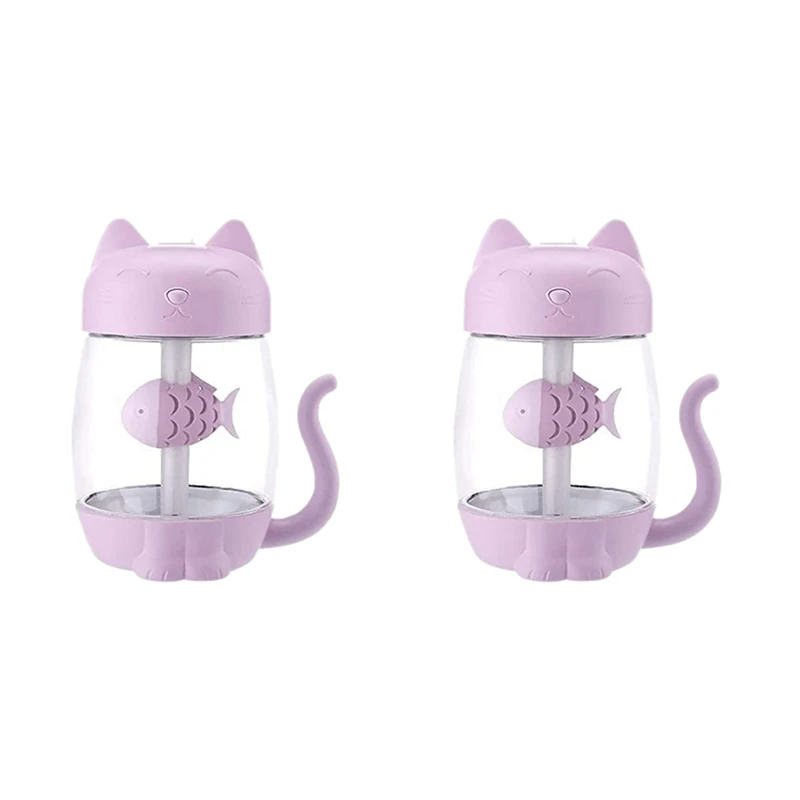 

2X 350ML USB Cat Air Humidifier Cool Mist Adorable Mini Landscape Humidifier Mini USB Fan For Home Bedroom Office Car A