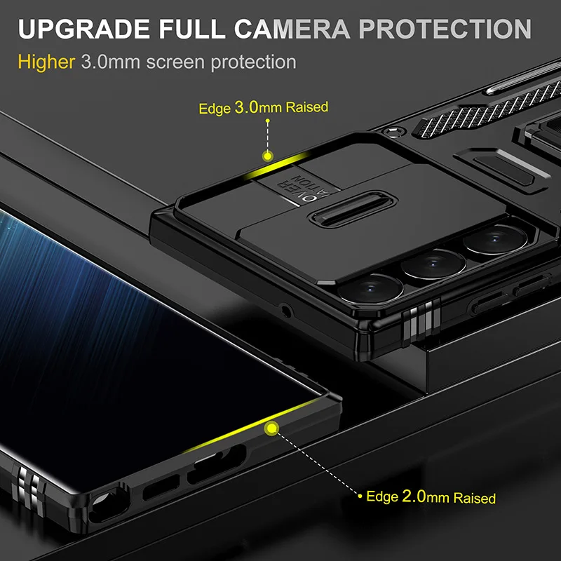 Rotating Slide Camera Lens Military Grade Armor Case with Ring Stand