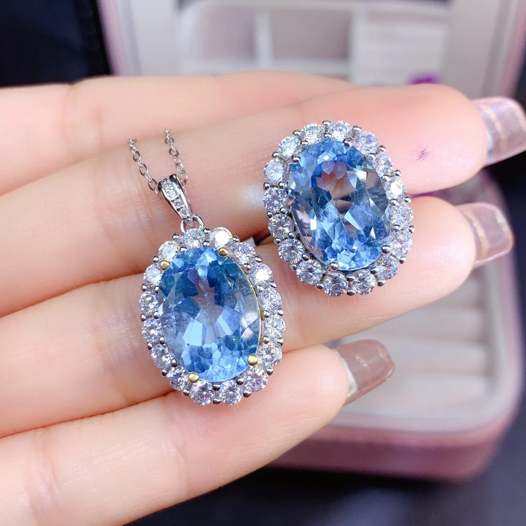 

Sky Blue Sterling Silver 925 Natural Topaz Set Set Fire Color Super Flash Free Shipping Women's Jewelry Wholesale elegant gift