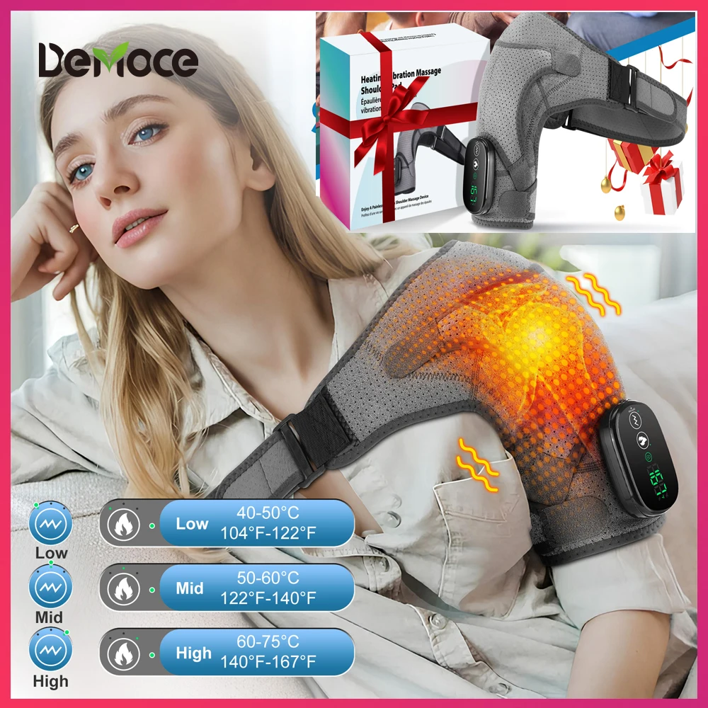 Electric Shoulder Brace 3 Gear Heated and Vibration Massage Shoulder Support Massage Belt Gifts for Friends Christmas Gift