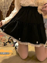 

HOUZHOU Black Kawaii Mini Skirt Women Lace Patchwork Sweet Preppy Style Goth Skirt High Street 2022 Summer Harajuku Lolita