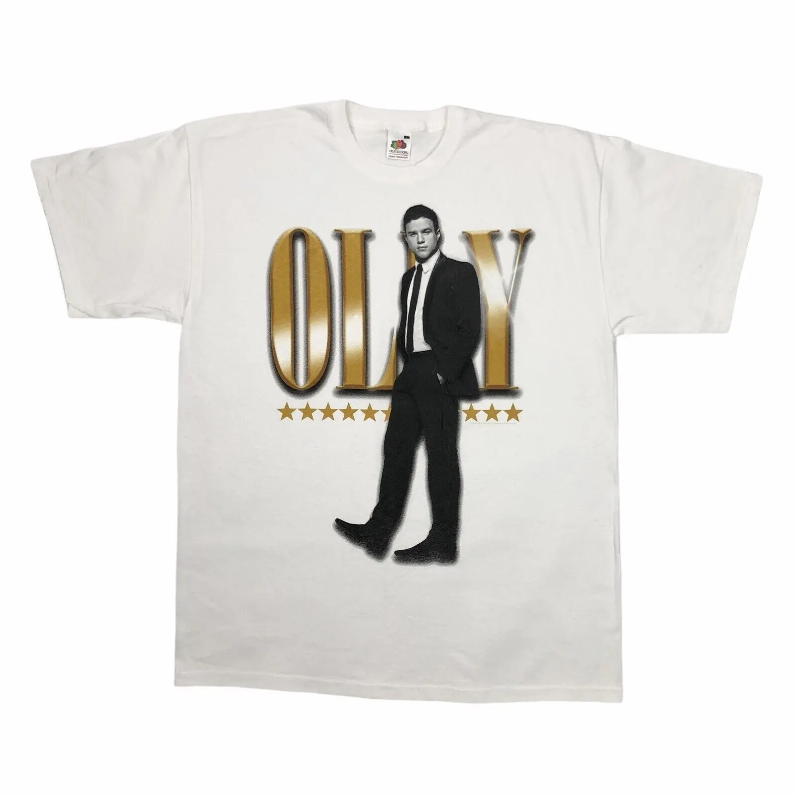 T-Shirt 2010 Olly Murs X Factor Mens Large Fruit Of The Loom Maniche Lunghe O Corte Bianche