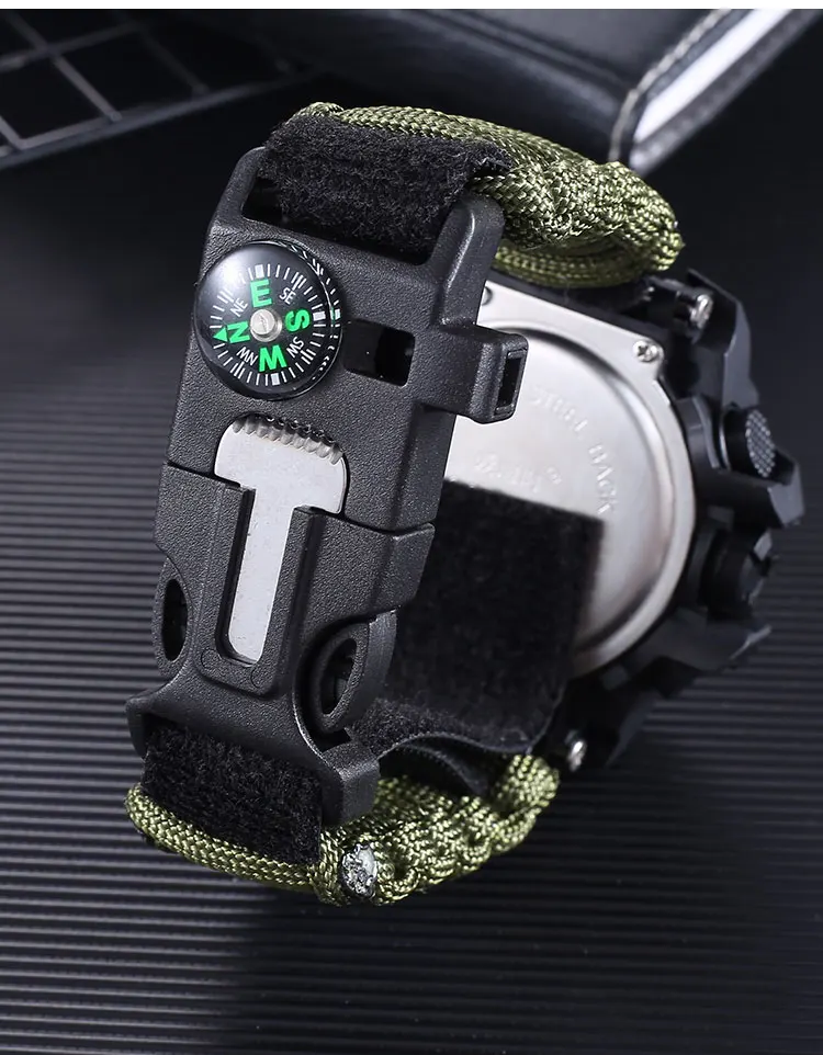 ADDIES Military Survive Outdoor LED Digital Watch  Multifunction Compass Whistles Waterproof Quartz Army Watch relogio masculino