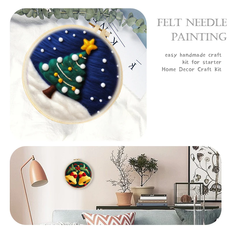 Wool Felting Painting Christmas Tree Falted Wool Art Embroidery Diy Needle Felt Picture Kit Craft Painting Gift