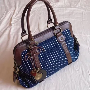 Borsa a Mano Retrò Coreana a Pois, Valigetta Grande Multifunzionale in Pelle Patchwork, Borsa Elegante e Graziosa, Borsa Casual per il Pendolarismo