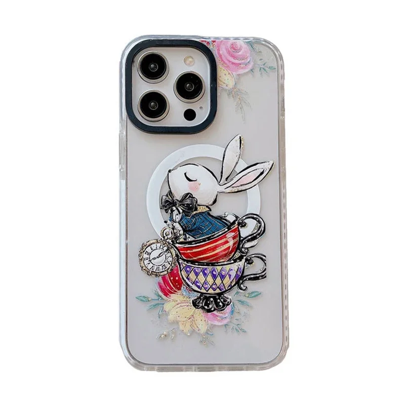 MagSafe Acrylic Teacup Rabbit Phone Case Cover for IPhone 11 12 13 14 15 Pro Max Case for IPhone 15 Pro Max