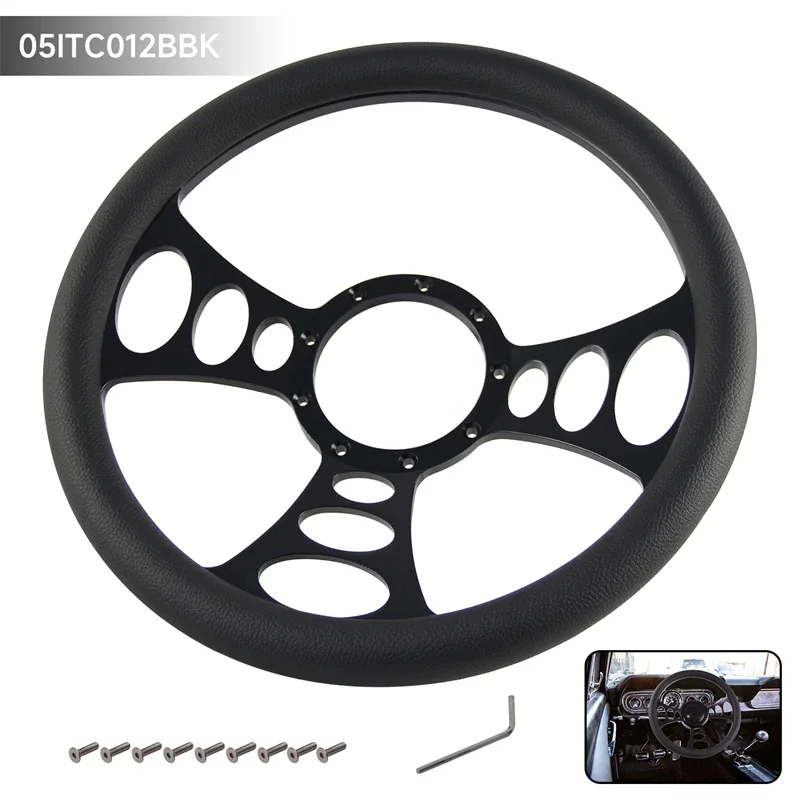 

Black 14" 350mm 9-Bolt Chrome Aluminum Half Wrap Steering Wheel For Chevy/GM 69-94 Trinity Orbitor Pattern Shot Mark Style