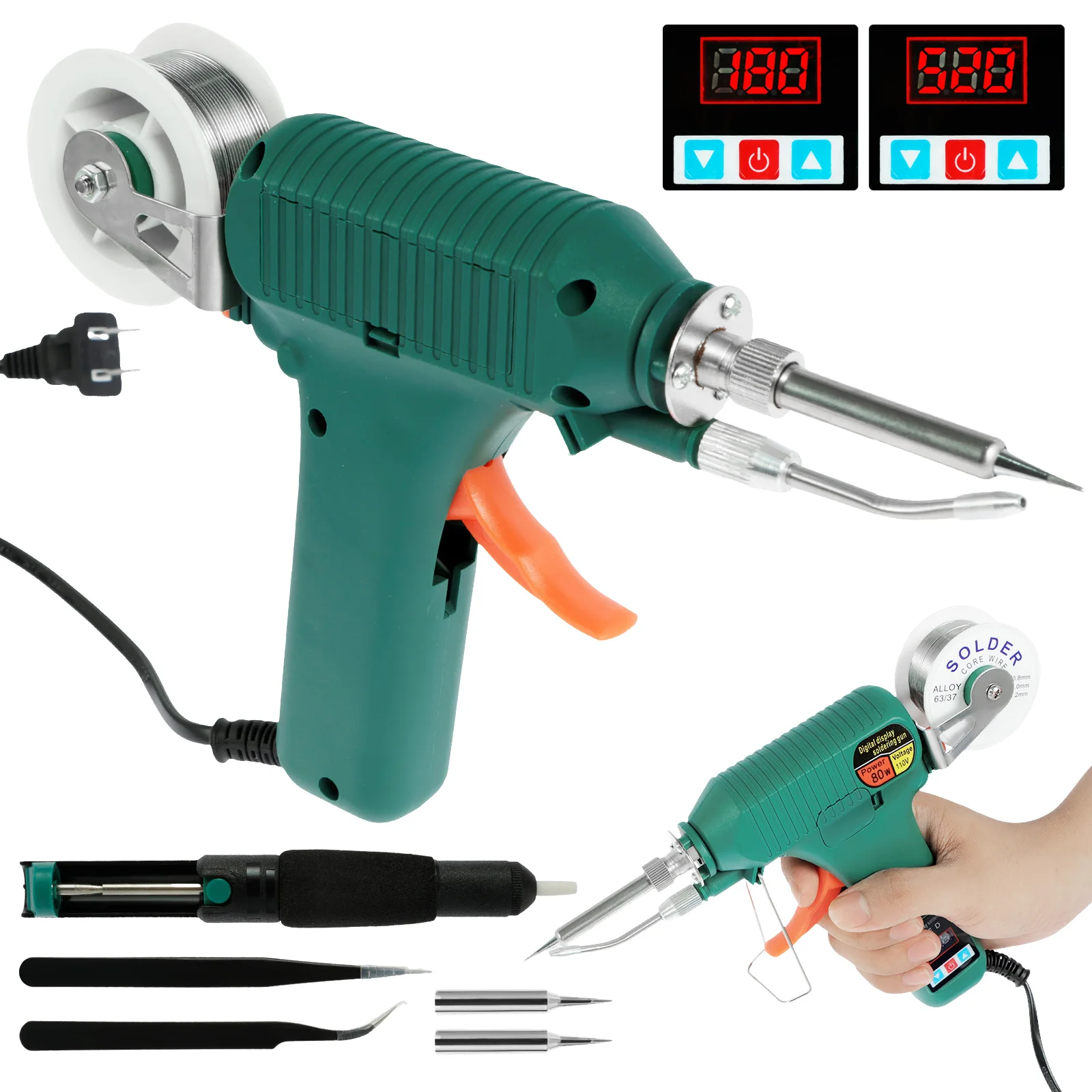

Soldering Iron Kit 80W 180-520℃ Adjustable Temperature Corded Solder Iron Internal Heat Electric Welding Tool with Welding Wire