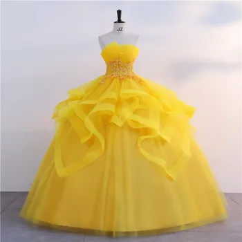 New Gold Quinceanera Dresses Classic Strapless Ball Gown Real Photo Prom Dress Shinny Formal Gown Luxury Modern Vestidos 1