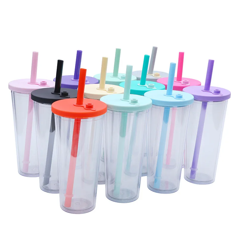 Reusable Double-layer Plastic Coffee Cup With Straw And Sleeve_voghion.com