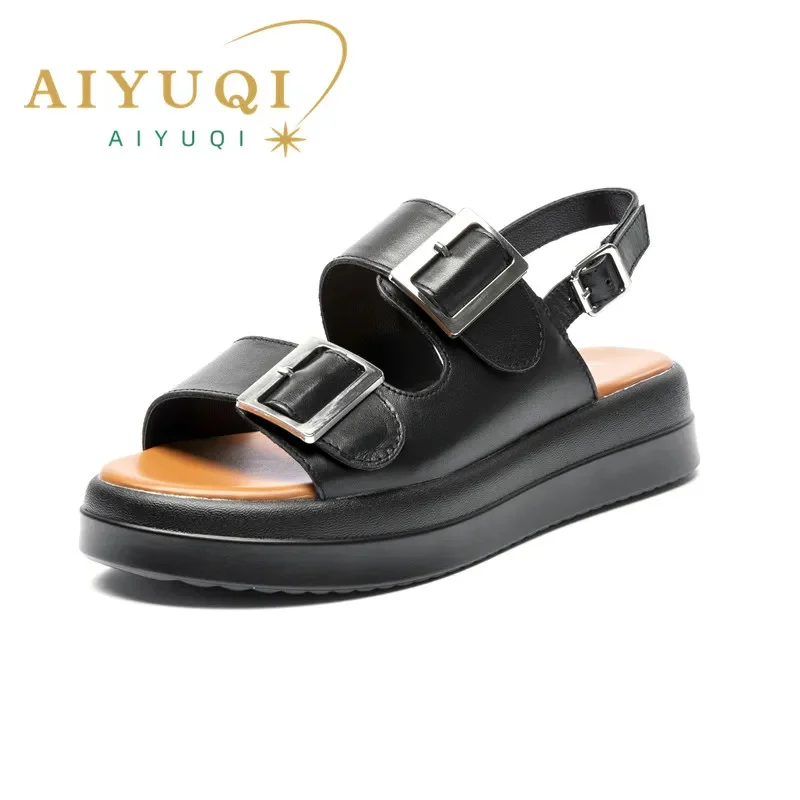 

Women Sandals Natural Skin Summer New Genuine Leather Beach Sandals Girls Thick Sole Fashion Open Toe Roman Women's Shoes