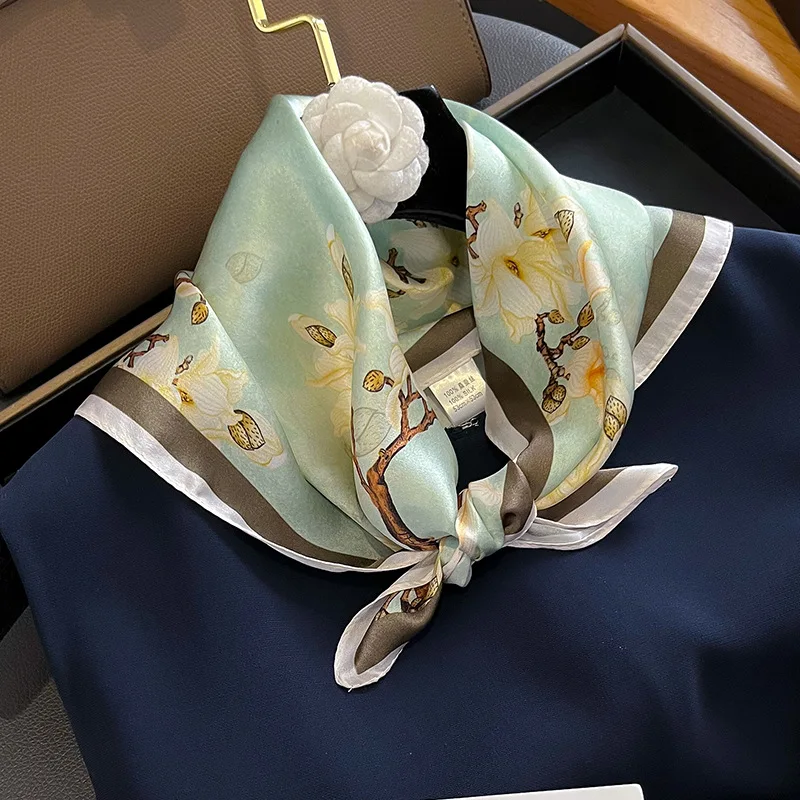 

53cm Square Scarf 100% Pure Real Silk Scarves for Women Foulard Fashion Floral Small Neck New Brand Print Shawls Bandana Hijab