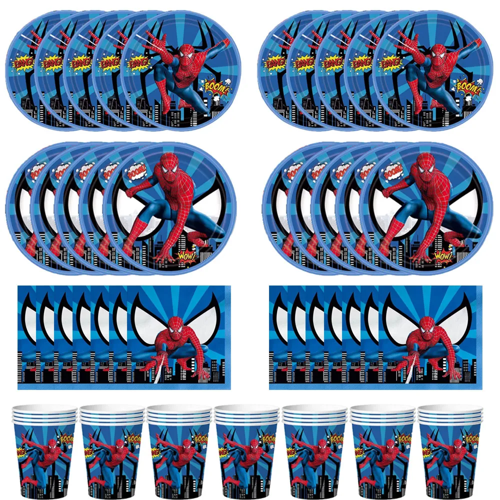 Blue Spiderman Birthday Party Decorations Superhero SpiderMan Tableware Set Banner Balloon Backdrop for Baby Shower Kids Gifts