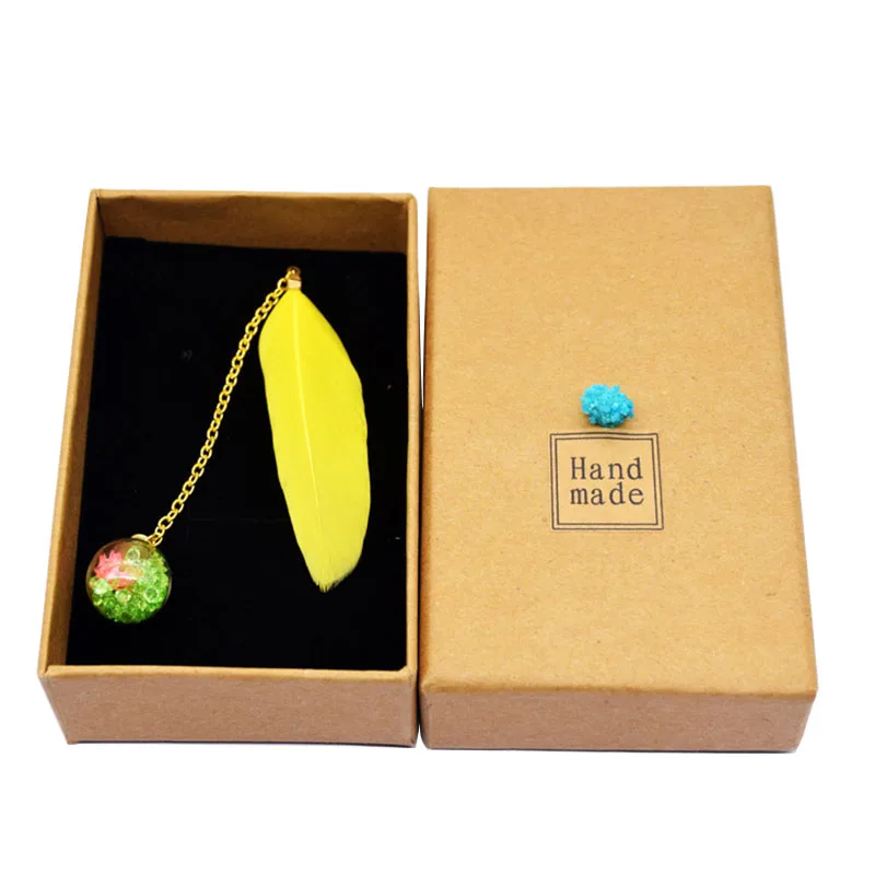 1 Pcs Boxed Cute Feather Glass Ball Pendant Bookmarks Colorful Books School Stationery Items Office Supplies bookmarks stationery supplies