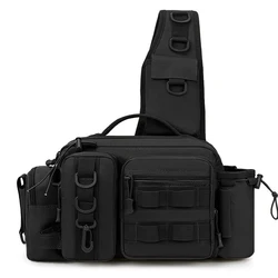 Men's Tactical Fishing Tackle Crossbody Bag - Utility Gear Storage & Lures Waist Pack (Black)