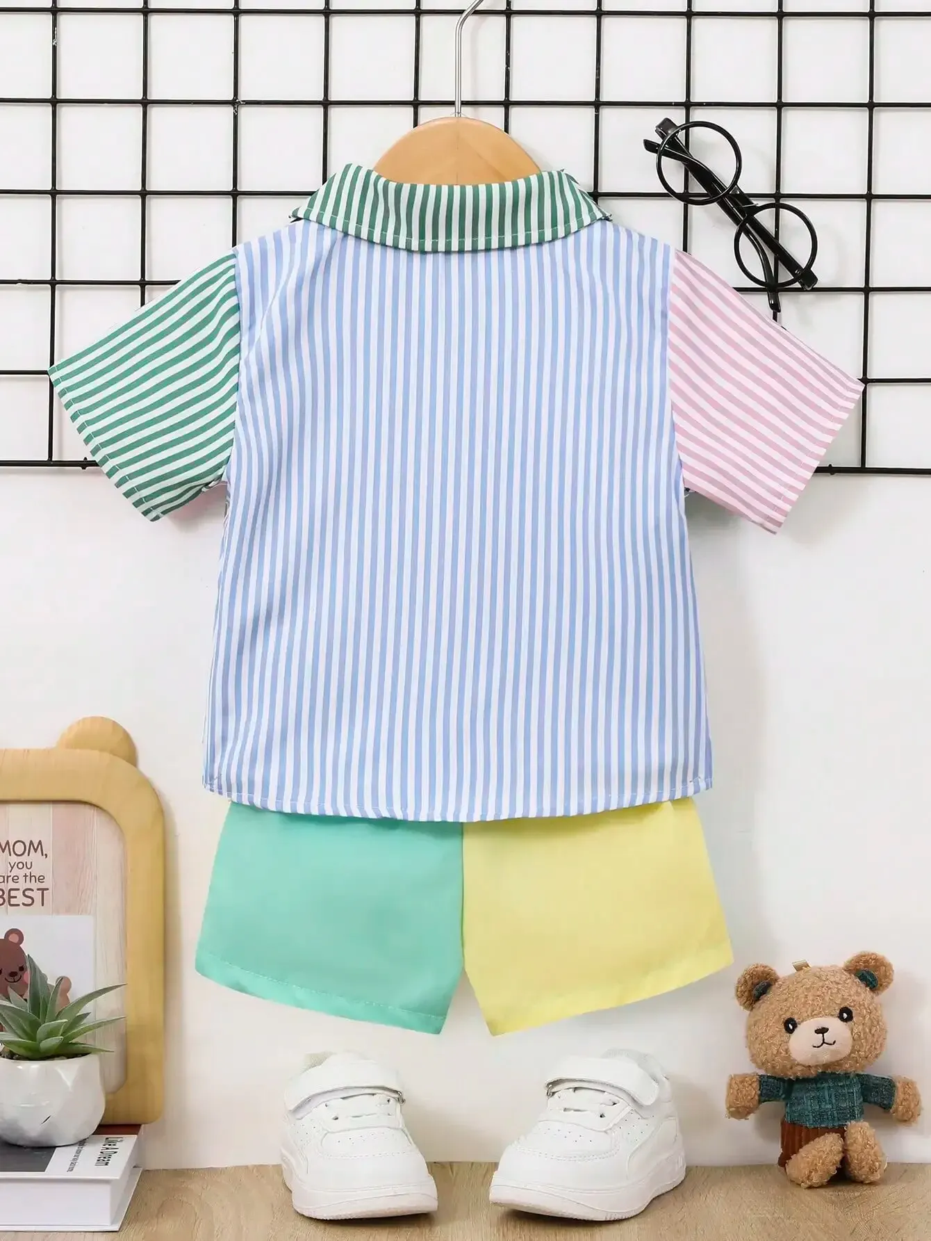 Baby Boy Outfits 2 Piece Summer Striped Shirt Single Breasted Short Sleeve Color Matching Shorts