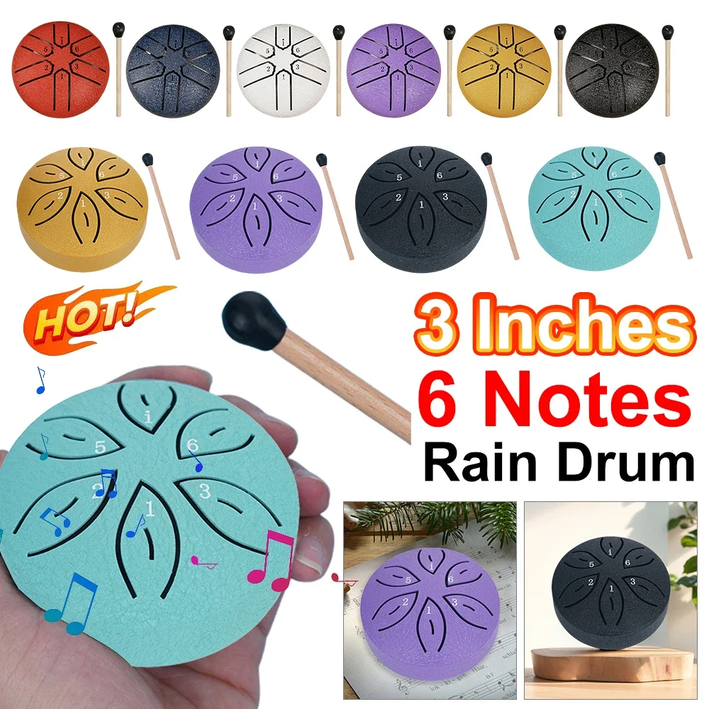 Musical Percussion Instruments Tongue Drum Rain Drum Instrument Rain Drum 3 Inches 6 Notes Steel Tongue Drum Mini Handpan Music Ethereal Yoga Meditation