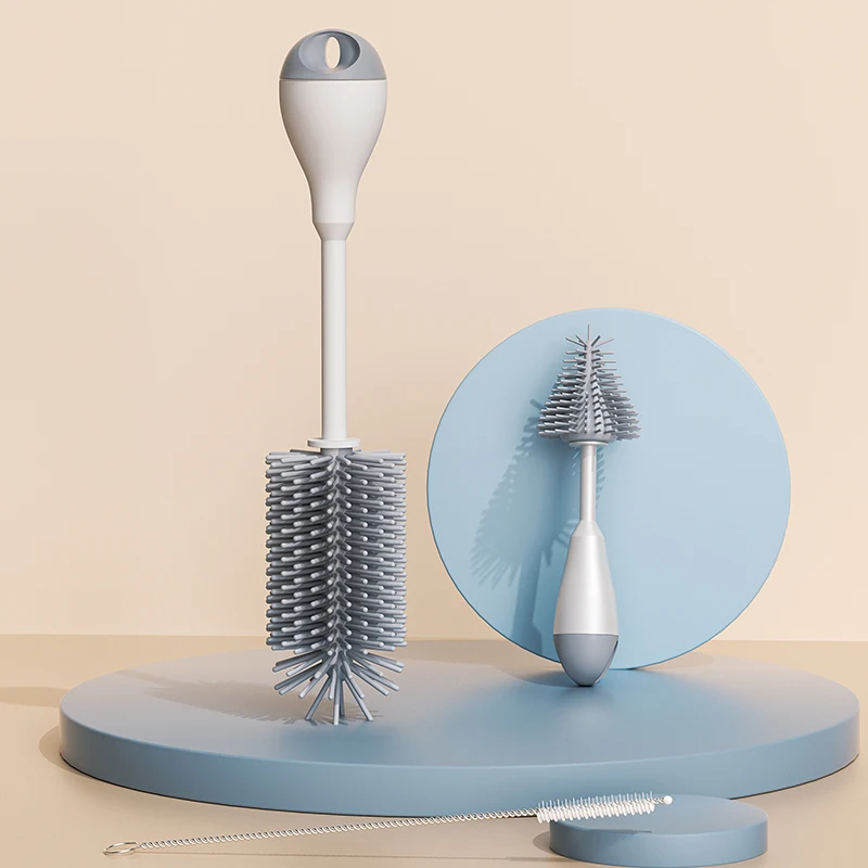 Cleaning Brush Set 360 Degree Rotation 3 in 1 Silicone Baby Bottle Pacifier Brush Wash Water Cup Container Straw