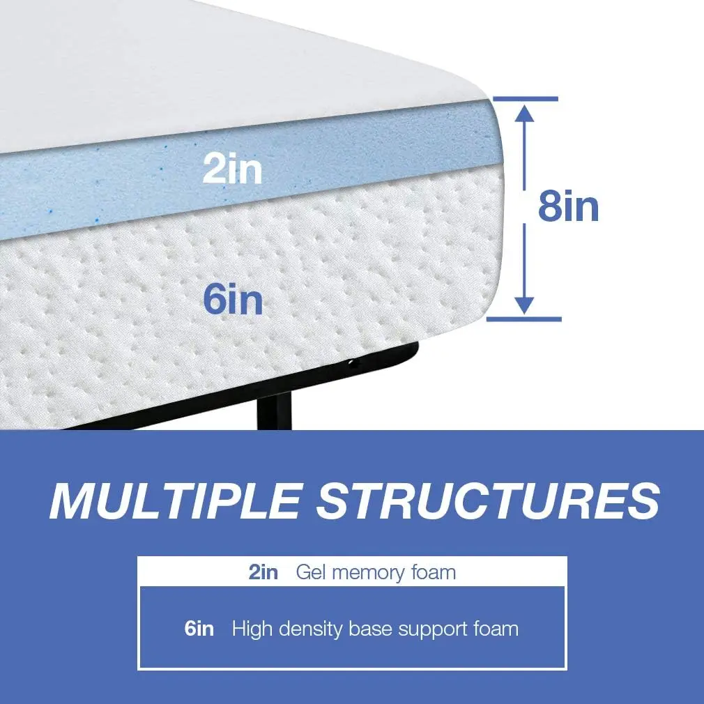 6/8/10/12 inch Gel Memory Foam Mattress for Cool Sleep & Pressure Relief, Medium Mattresses CertiPUR-US Certified/Bed-in-a-Box 2