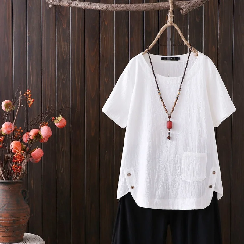 Woman Tshirts Summer New Large Size Casual Solid Color Loose Short Sleeve T-shirt Ropa Mujer Camisetas 1