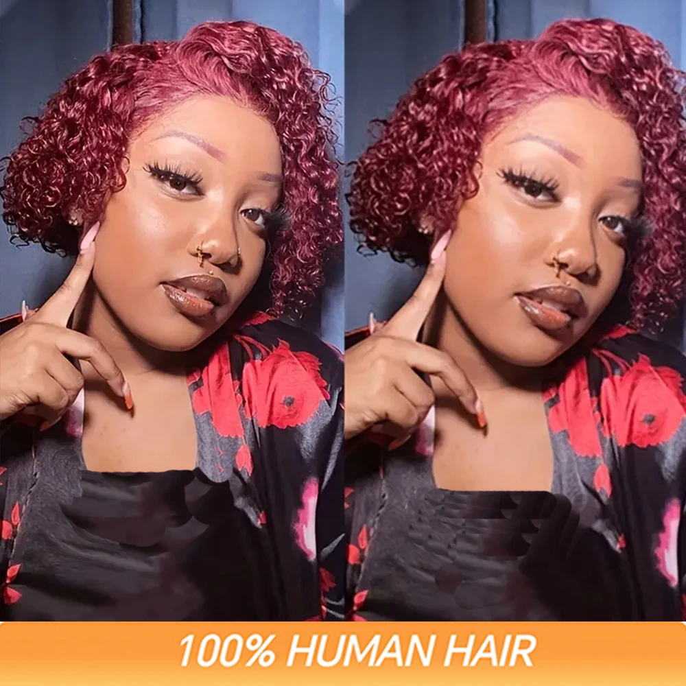 

Красный волнистый кружевной передний парик для черных женщин короткий парик с вырезами фальшивой передний парик 99J цвет Бургунди