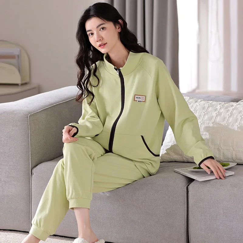 Outer Wear Homewear Cotton Women's Pajamas Set Spring and Autumn Long-sleeved Long Pants Outdoor Leisure Sportswear Joggers Suit