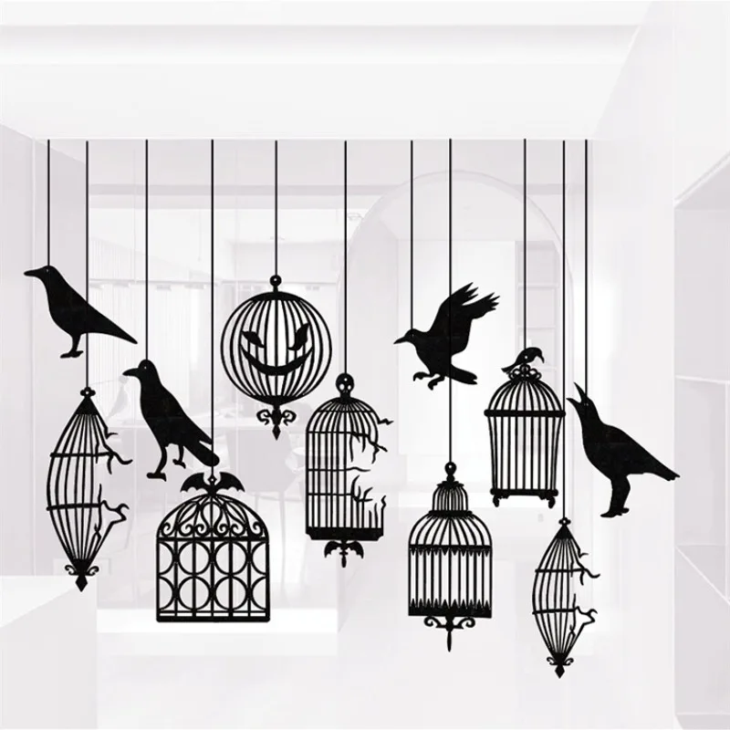 Glitter Black Crow Cage Decorazioni Per Feste Di Halloween Per Albero Di Halloween Decorazioni Appese Raven Bird Cage Banner Garland