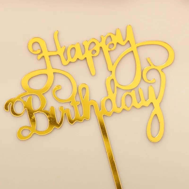 Cake Topper 10Pcs/Pack Gold Silver Acrylic Happy Birthday For Womens Mens Kids Birthday Party Decor Baby Shower