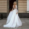 ANGEL Elegant A-Line Lace Wedding Dress Long Sleeves Scoop Neck Applique Bridal Gowns Button Plus Size Vestidos De Novia 2
