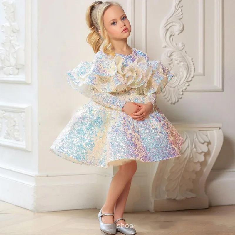 

Europe America children tutu Dress Princess Pageant ball gown Sequins beaded Baby Dress birthday party Boutique baby girl Dress