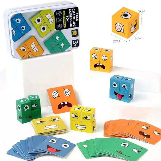 Face Expression Changing Cube Table Games Educational Toys Wooden Montessori Parent Children Thinking Logic Interactive Blocks 4