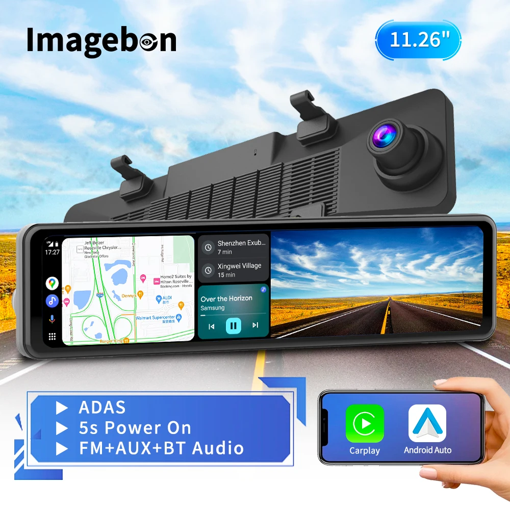 4K Wireless & Wired Android Auto Dash Cam With ADAS, GPS, AUX, 24h Parking  Monitoring, Night Vision, Voice Control Dashboard Rearview Mirror Camera