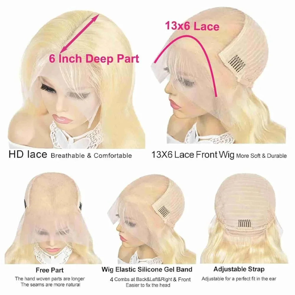 16 34 Inch 613 Blonde 13x6 Lace Front Wig Human Hair Body Wave Blonde Straight HD Lace Front Wigs Human Hair Pre Plucked for Wom