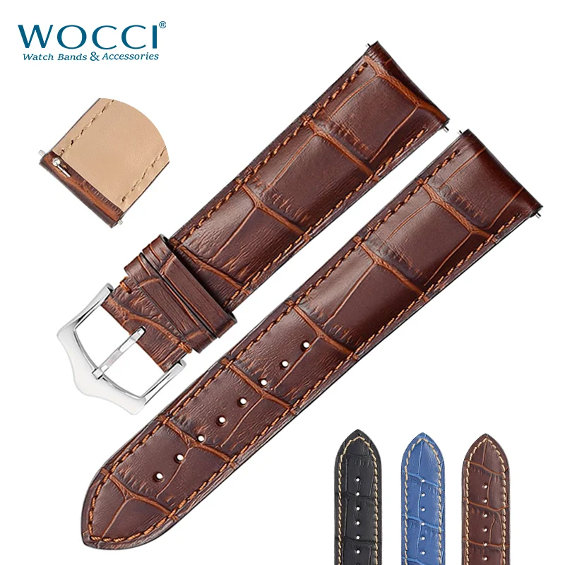 

WOCCI Bracelet Belt Brown watchbands Grain Calf Leather Strap Crocodile Embossed Watch Band 18mm 20mm 22mm Accessories Wristband