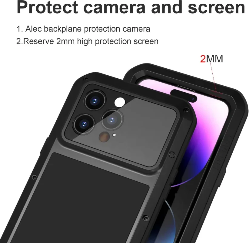 LOVE MEI Heavy Duty Military Tough Armor Metal Case for iPhone 14Pro Max 14Plus Full Body Protection Cover Hybrid Hard Aluminum