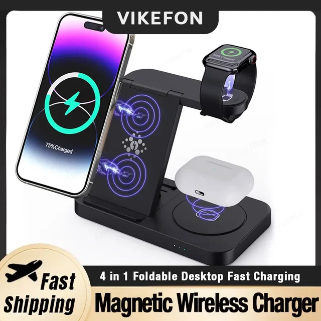 4 in 1 Wireless Charger Foldable Fast Charging For iPhone 16-12 Apple Watch Airpods pro For Samsung S24 S23 Galaxy Watch 7 Buds3