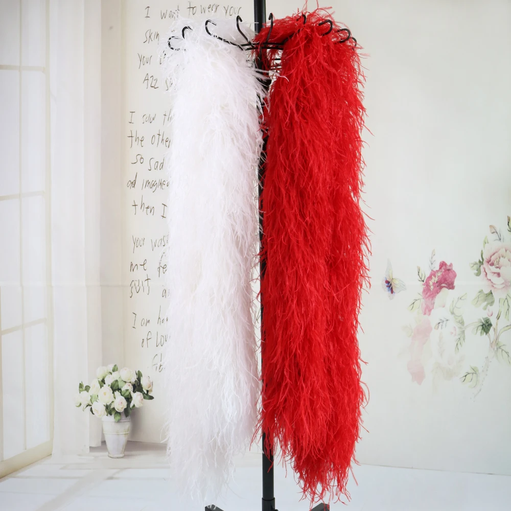 

2Meter White Ostrich Feather Boa 1-20Ply Big Ostrich Feather Shawl Scarf Wedding Party Dress Decoration Plumas for Sewing Craft