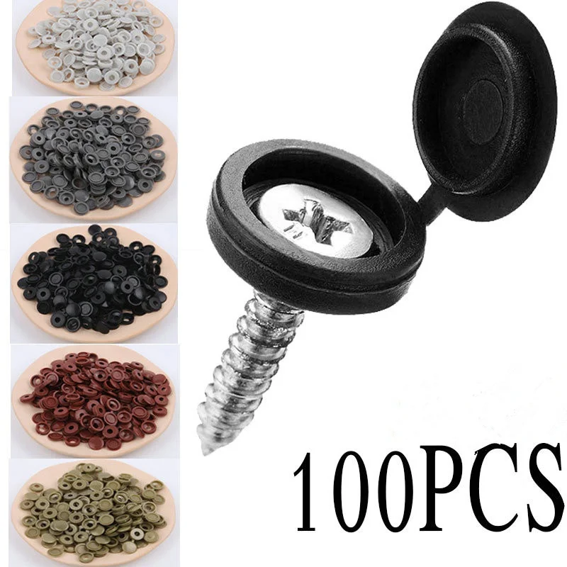 100Pcs Screw capPlastic Screw Cap Cover Nuts Fold Snap Protective Cap Button Screw Wood Furniture Decorative Nuts Bolts Hardware